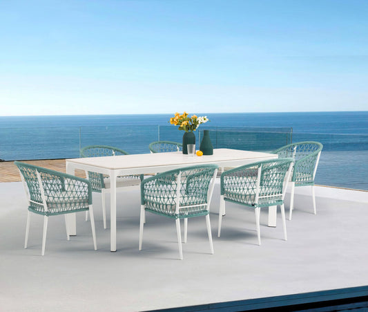 Silla de comedor Nelayan aluminio blanco cuerda aqua