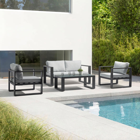 Mesa de centro Niland aluminio y cristal antracita