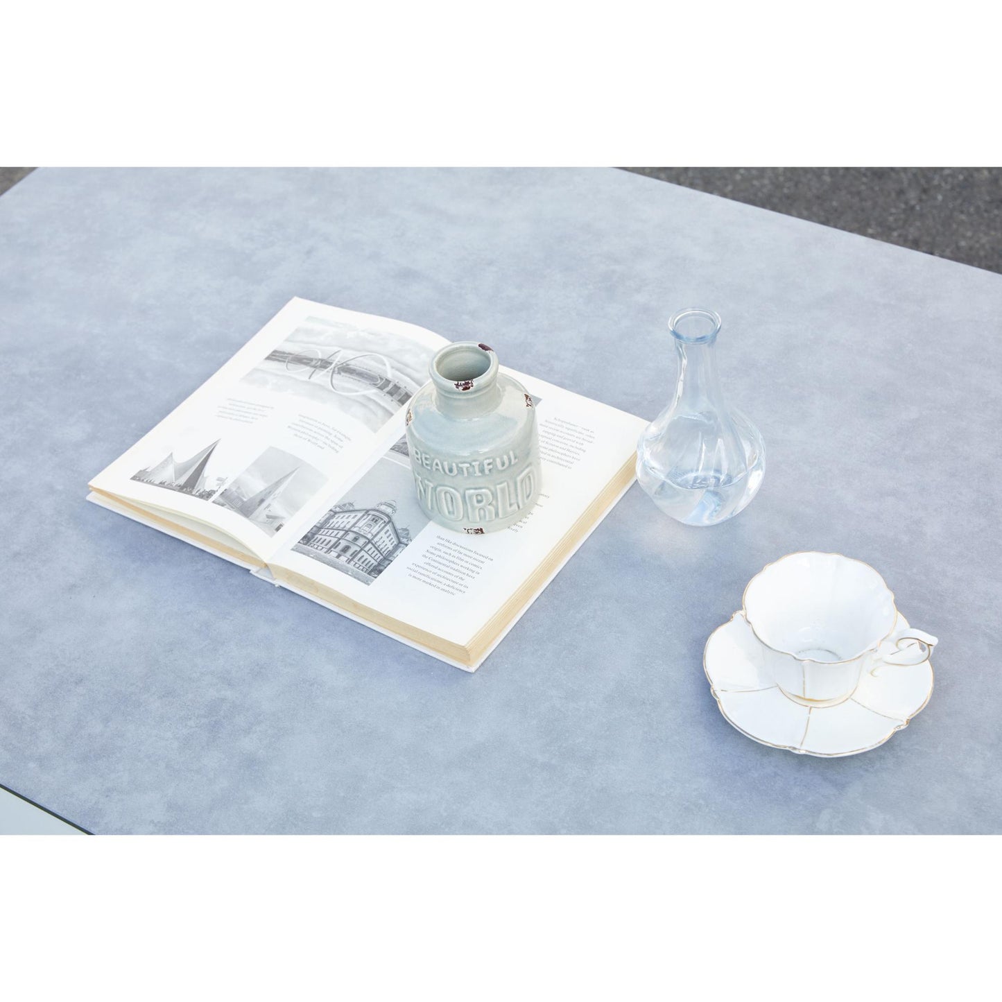 Mesa de centro Onix aluminio blanco cristal cerámico gris claro