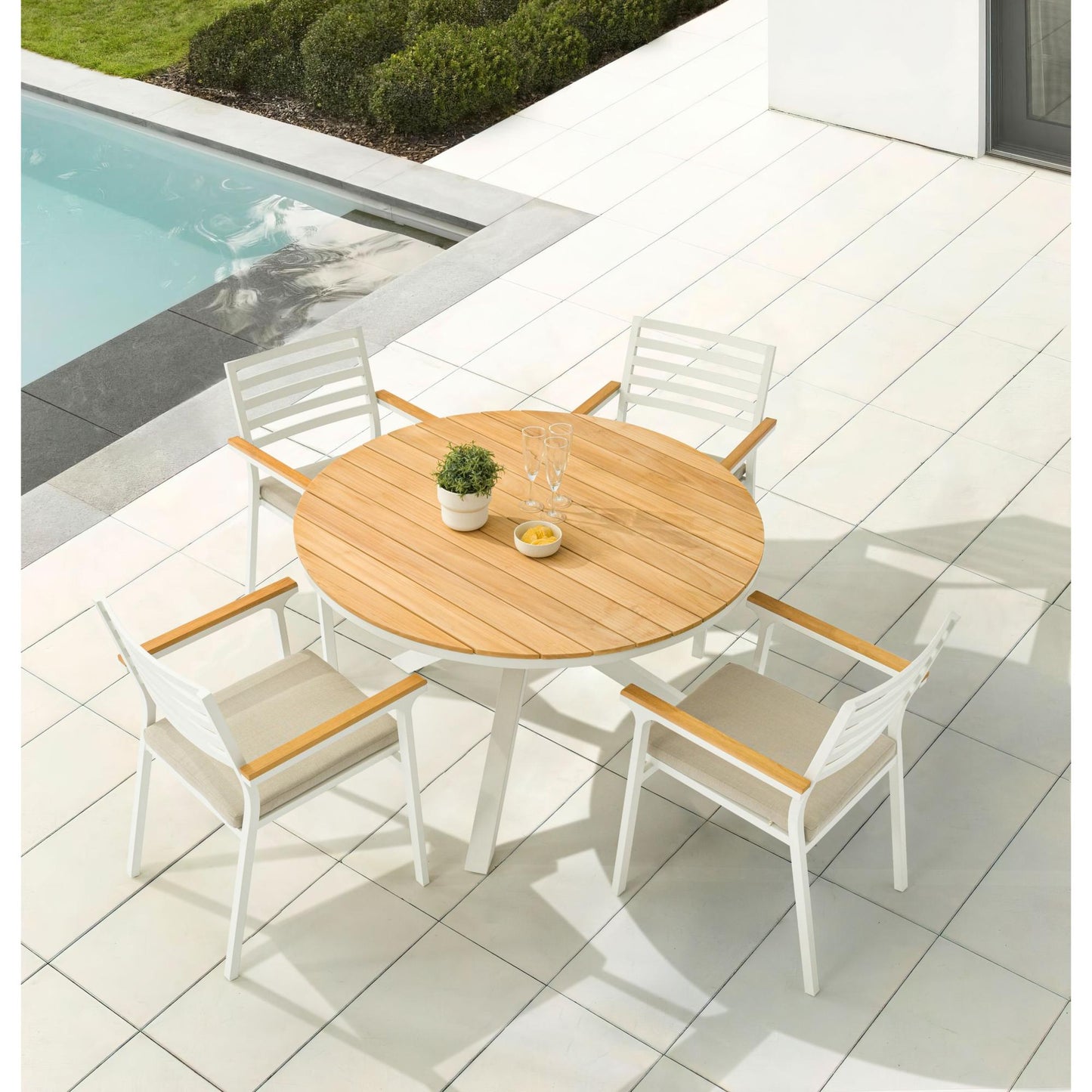 Mesa redonda Sidney aluminio blanco - teca Ø 120 cm