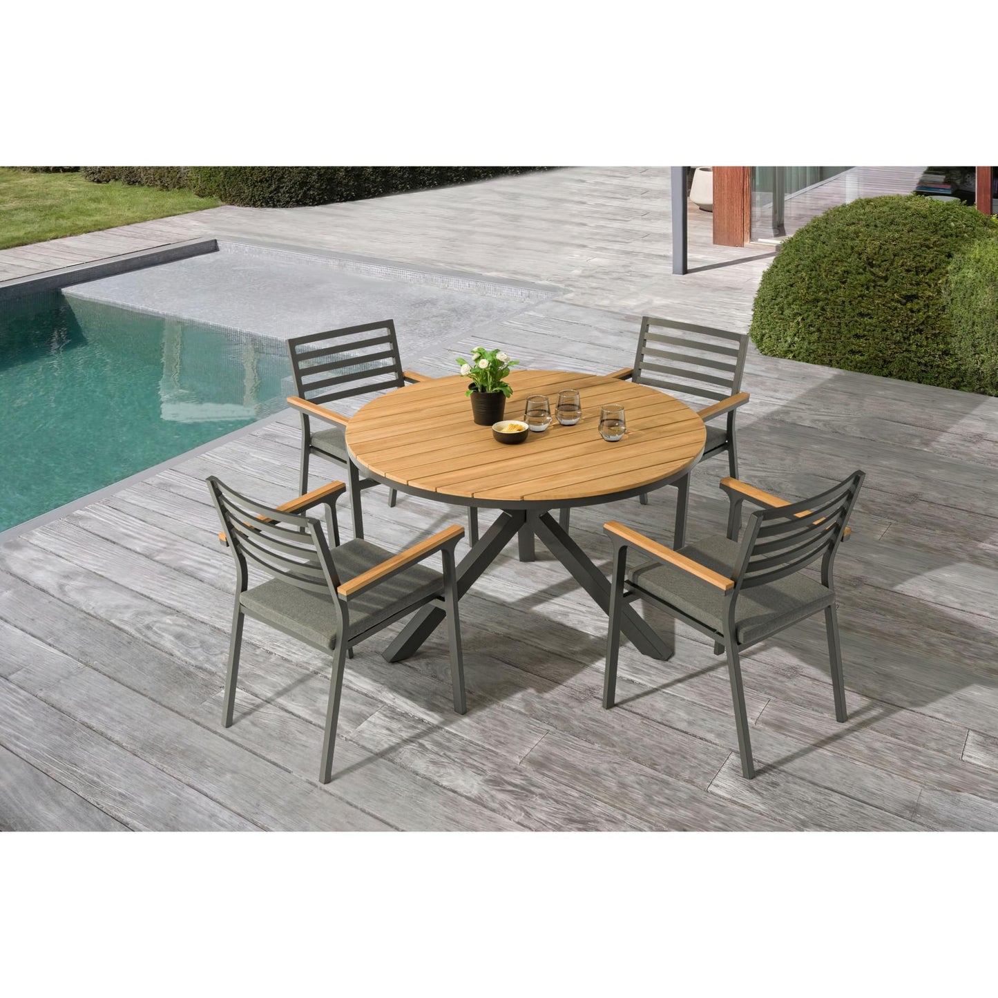 Silla de comedor Broome aluminio antracita y teca