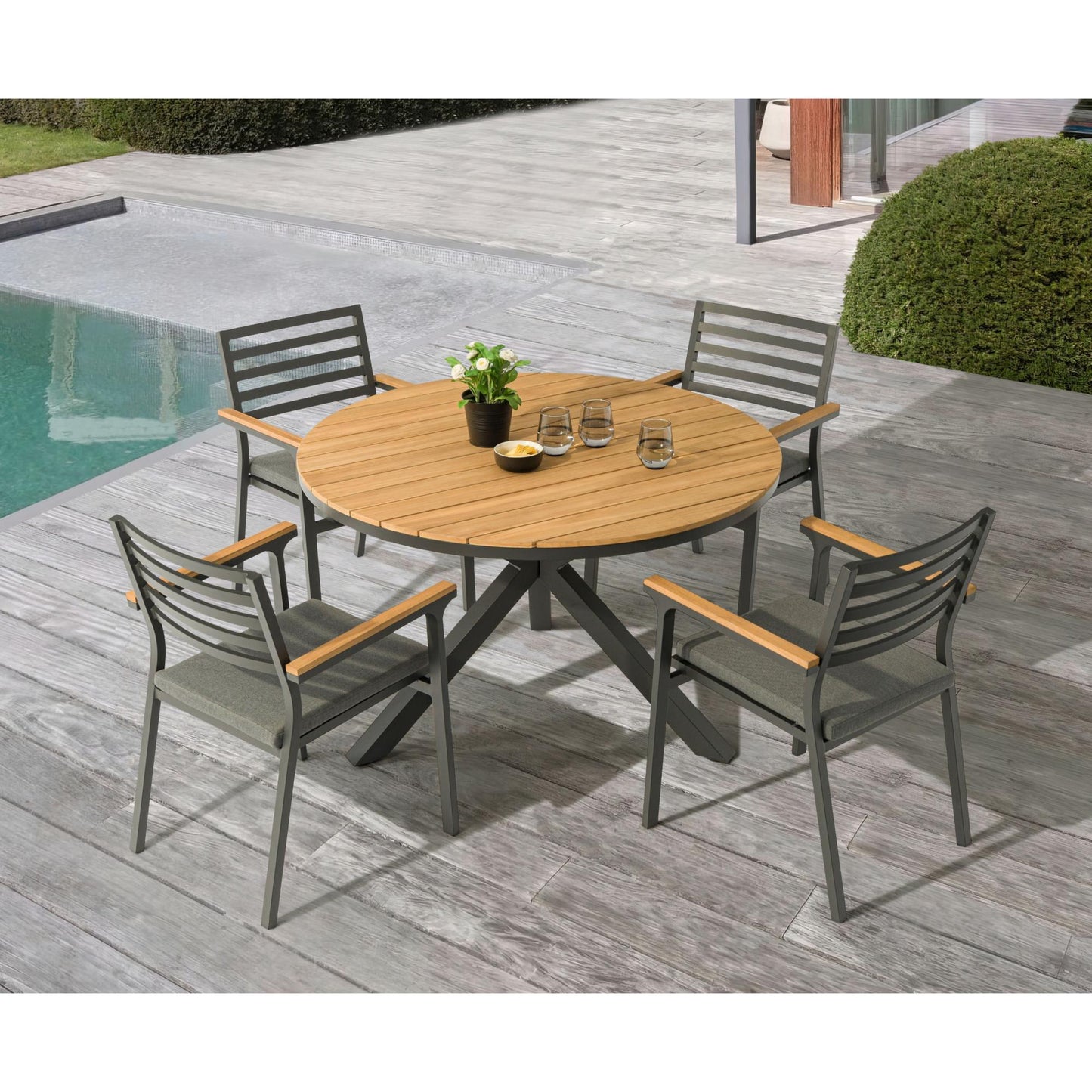 Mesa redonda Sidney aluminio antracita - teca Ø 120 cm