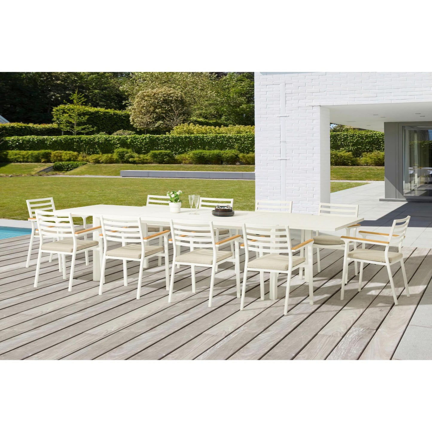 Silla de comedor Broome aluminio blanco y teca