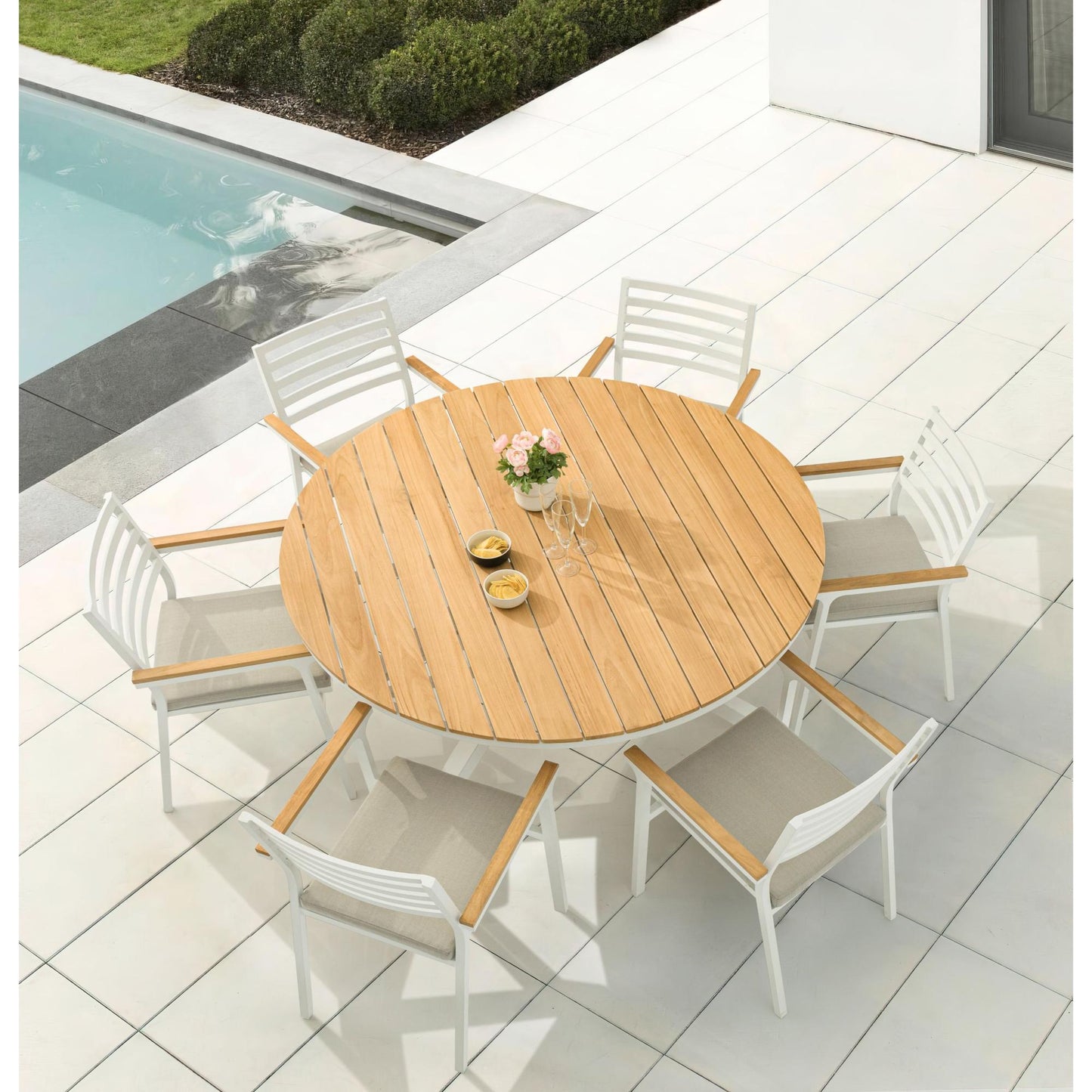 Mesa redonda Sidney aluminio blanco - teca Ø 150 cm