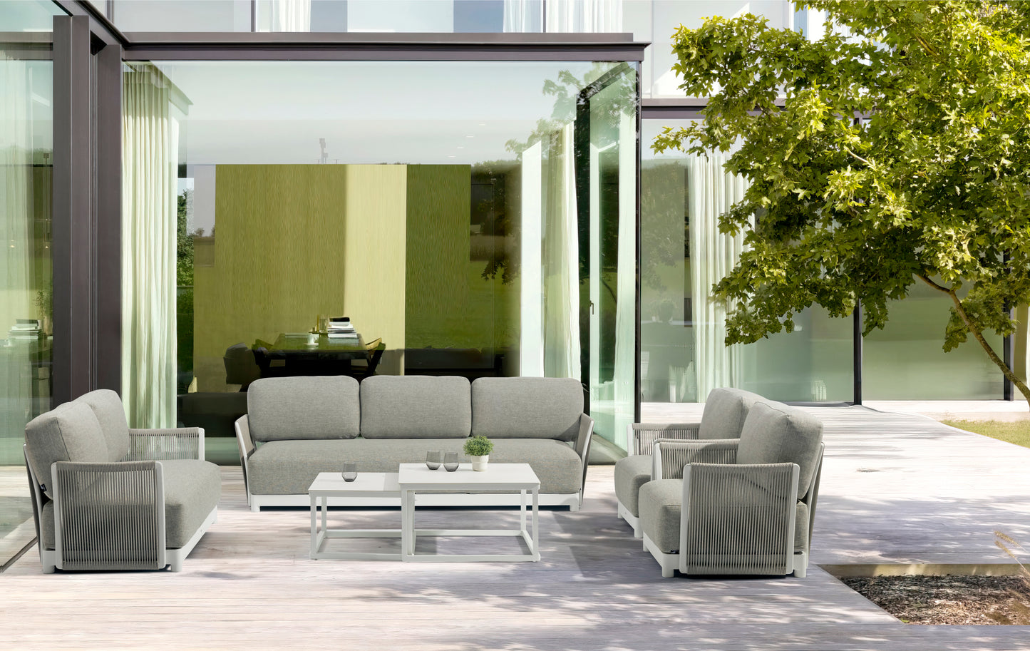 Sofá 3 plazas Silai aluminio blanco textil gris medio