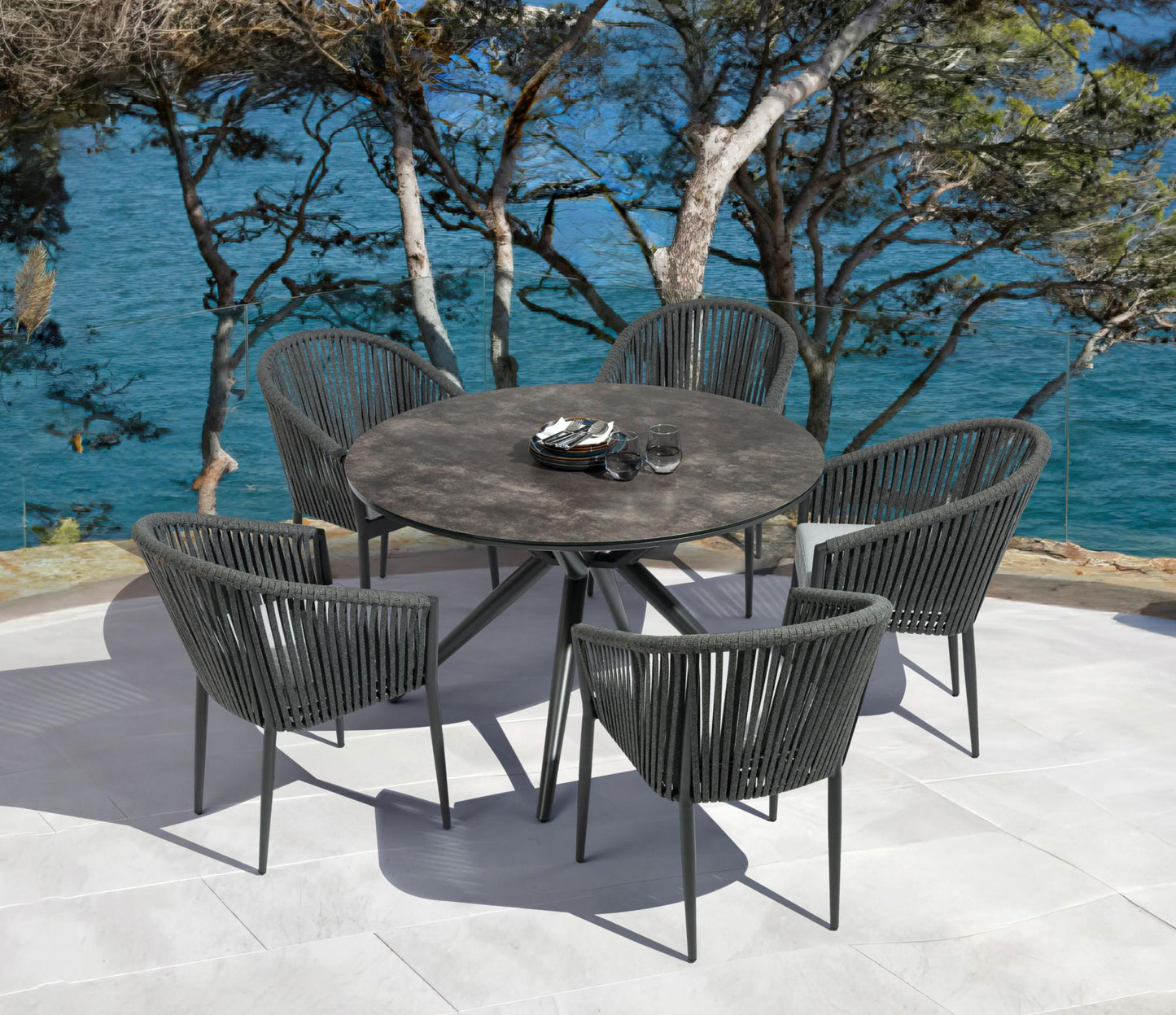 Mesa redonda Orick Ø 120 cm aluminio antracita cristal cerámico gris antracita.