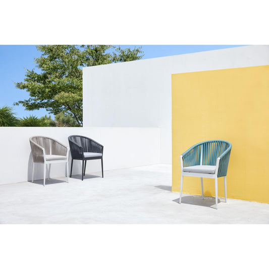 Sillón Ukiah aluminio blanco con cuerda y cojín greige