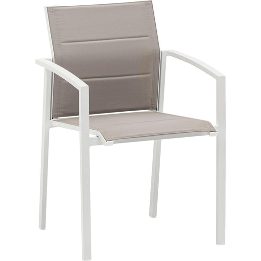 Sillón de comedor ORICK aluminio blanco y textil gris claro