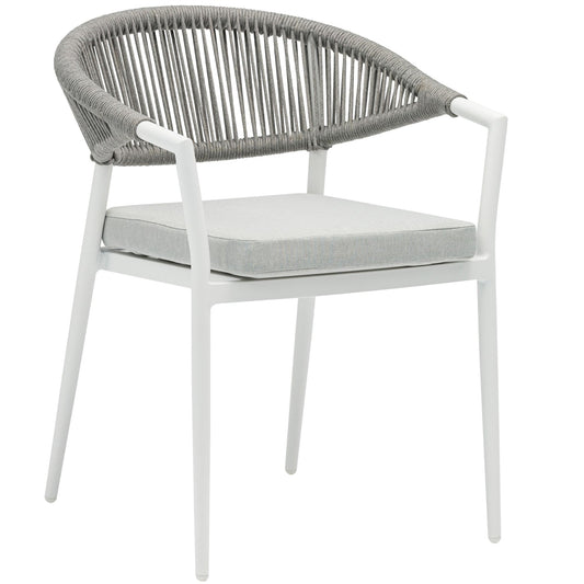 Silla de comedor Ross aluminio blanco con cojín gris claro