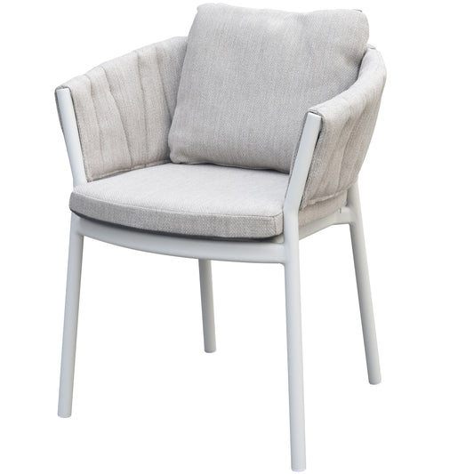 Sillón de comedor Attica aluminio blanco y textil gris claro