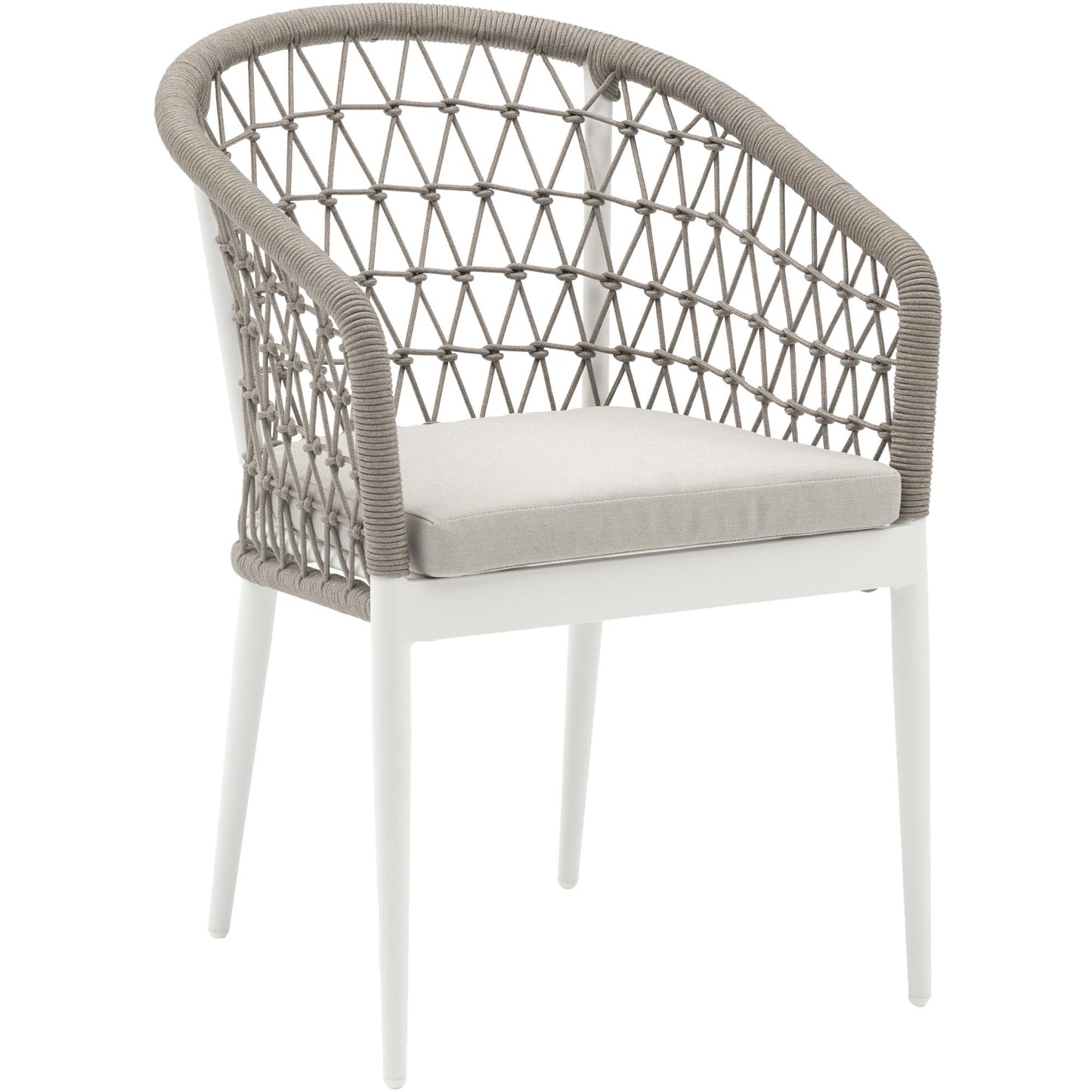 Silla de comedor Nelayan aluminio blanco cuerda greige