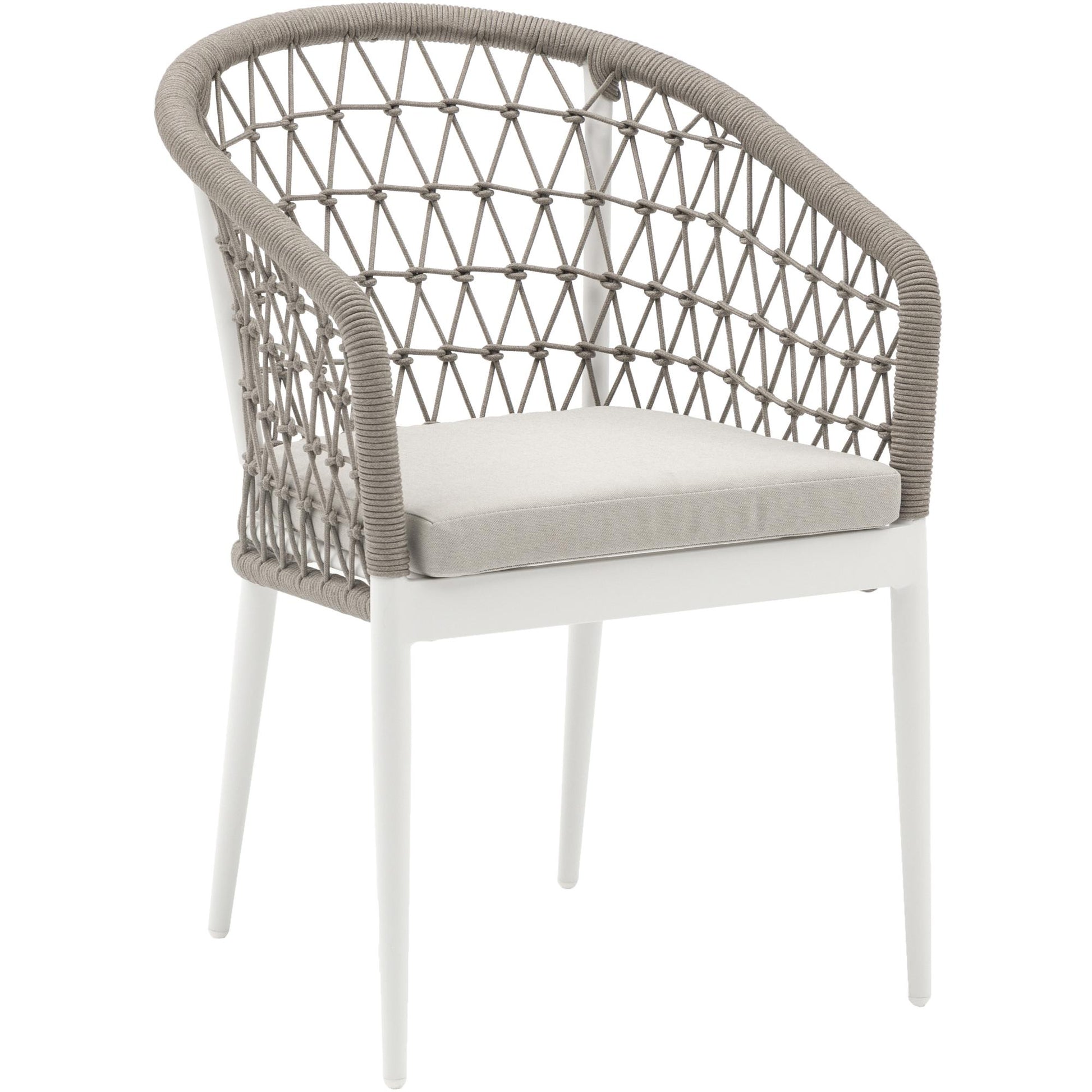 Silla de comedor Nelayan aluminio blanco cuerda greige