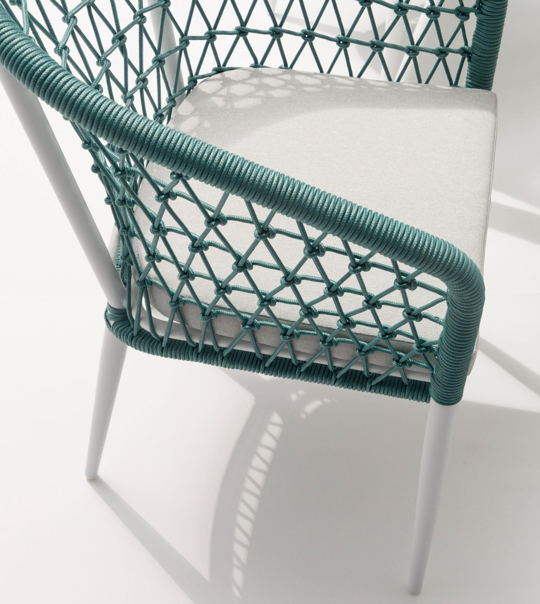 Silla de comedor Nelayan aluminio blanco cuerda aqua
