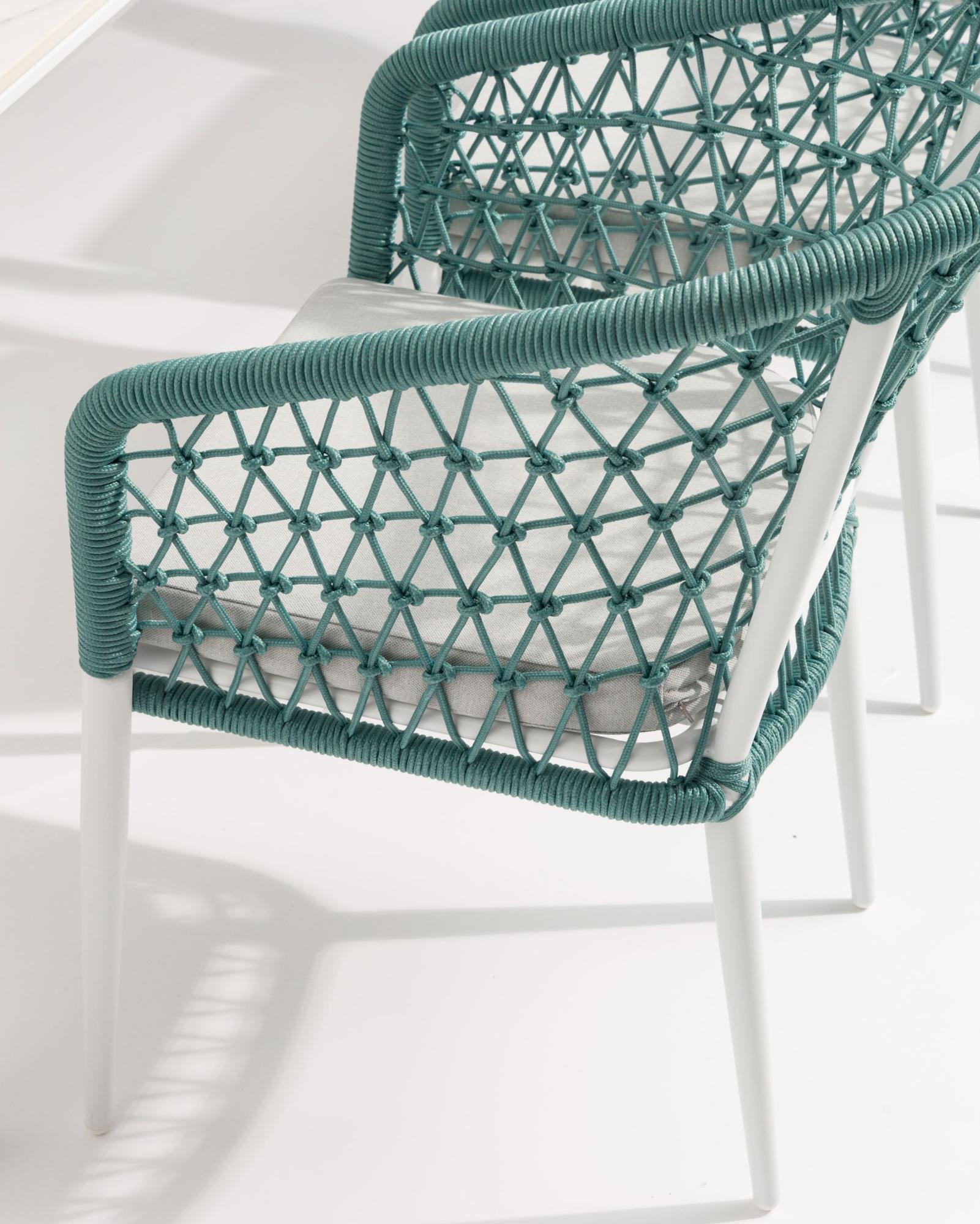 Silla de comedor Nelayan aluminio blanco cuerda aqua