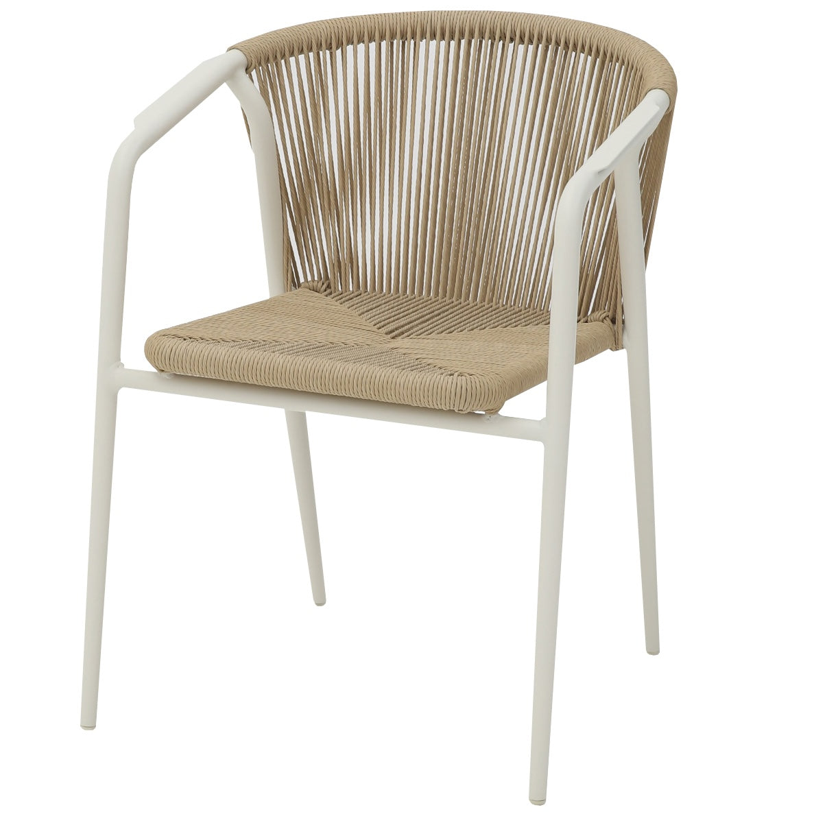 Silla con brazos Indiana aluminio blanco bone y trenzado natural.