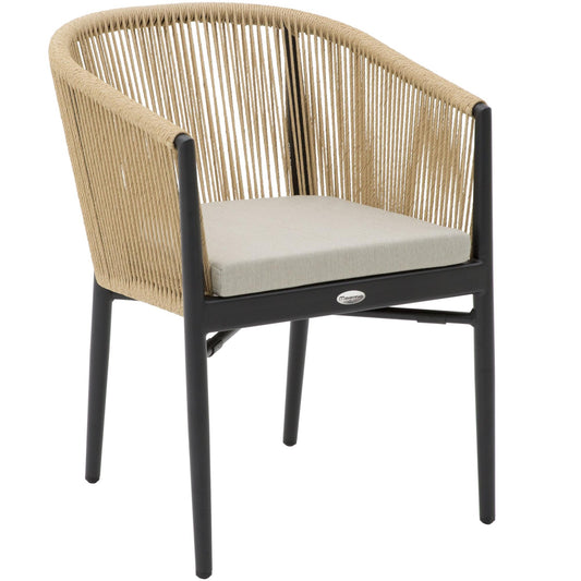 Silla con brazos Fairlee aluminio negro y trenzado natural 