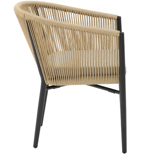 Silla con brazos Fairlee aluminio negro y trenzado natural 