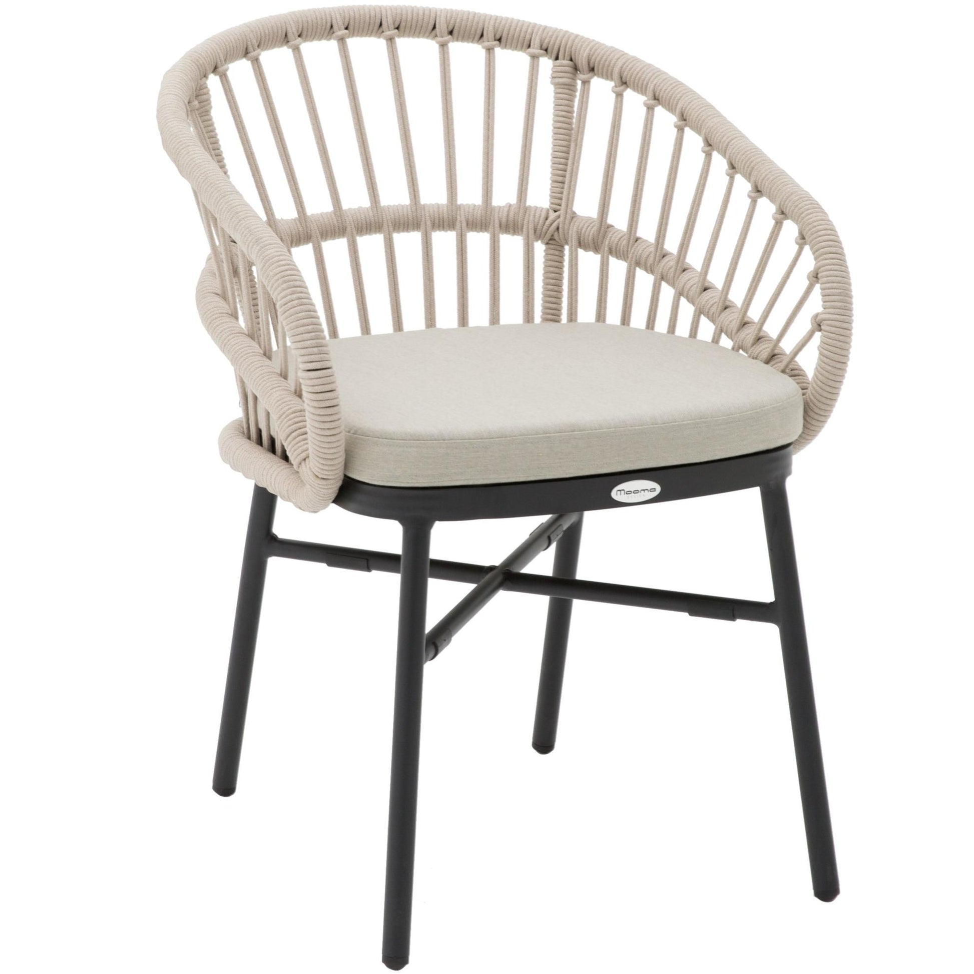 Silla con brazos Milton aluminio negro y cuerda taupe 