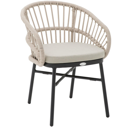 Silla con brazos Milton aluminio negro y cuerda taupe 