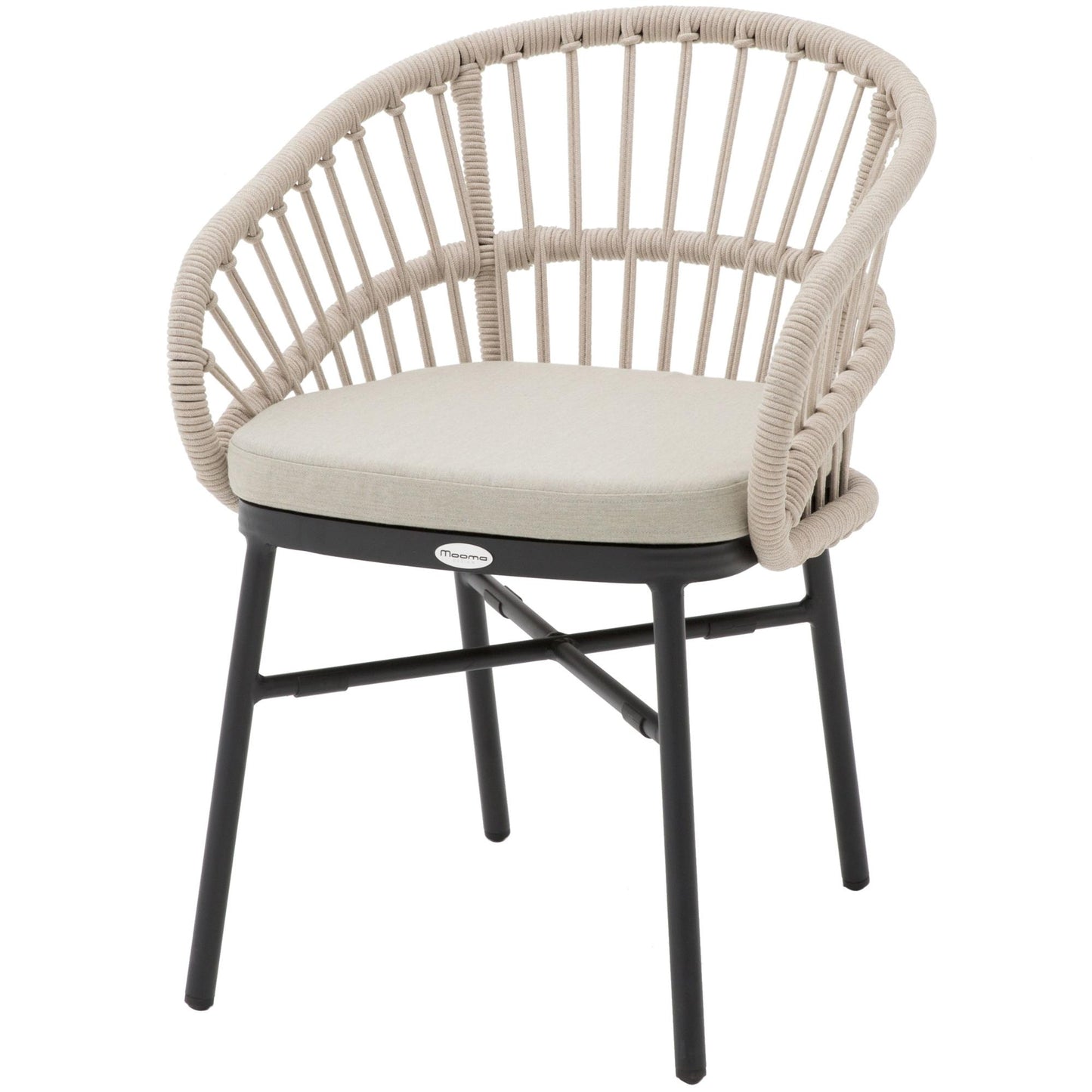 Silla con brazos Milton aluminio negro y cuerda taupe 