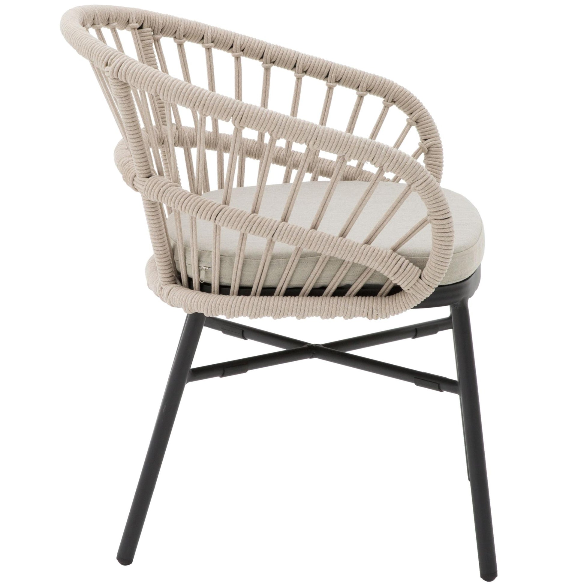 Silla con brazos Milton aluminio negro y cuerda taupe 