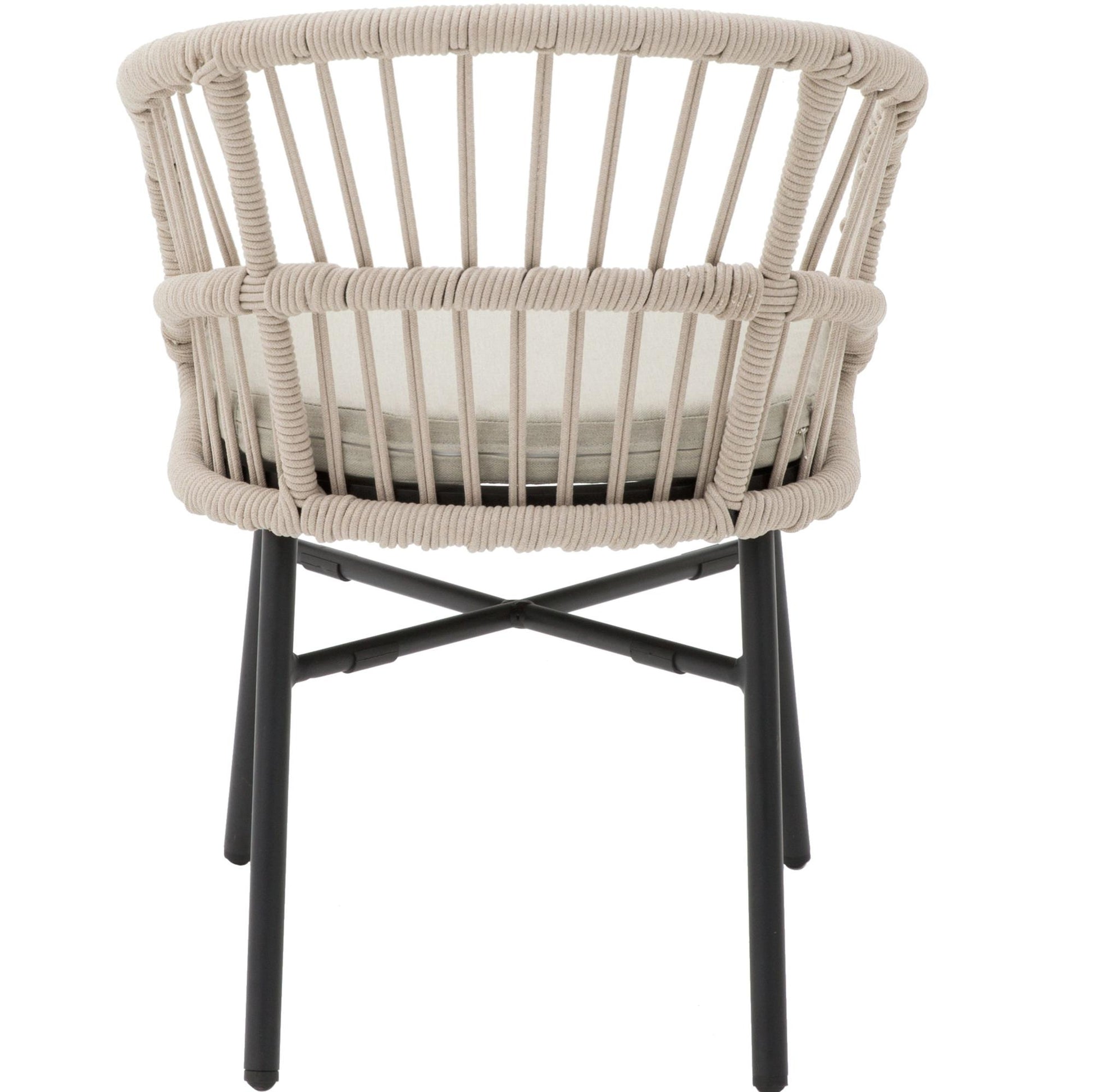 Silla con brazos Milton aluminio negro y cuerda taupe 