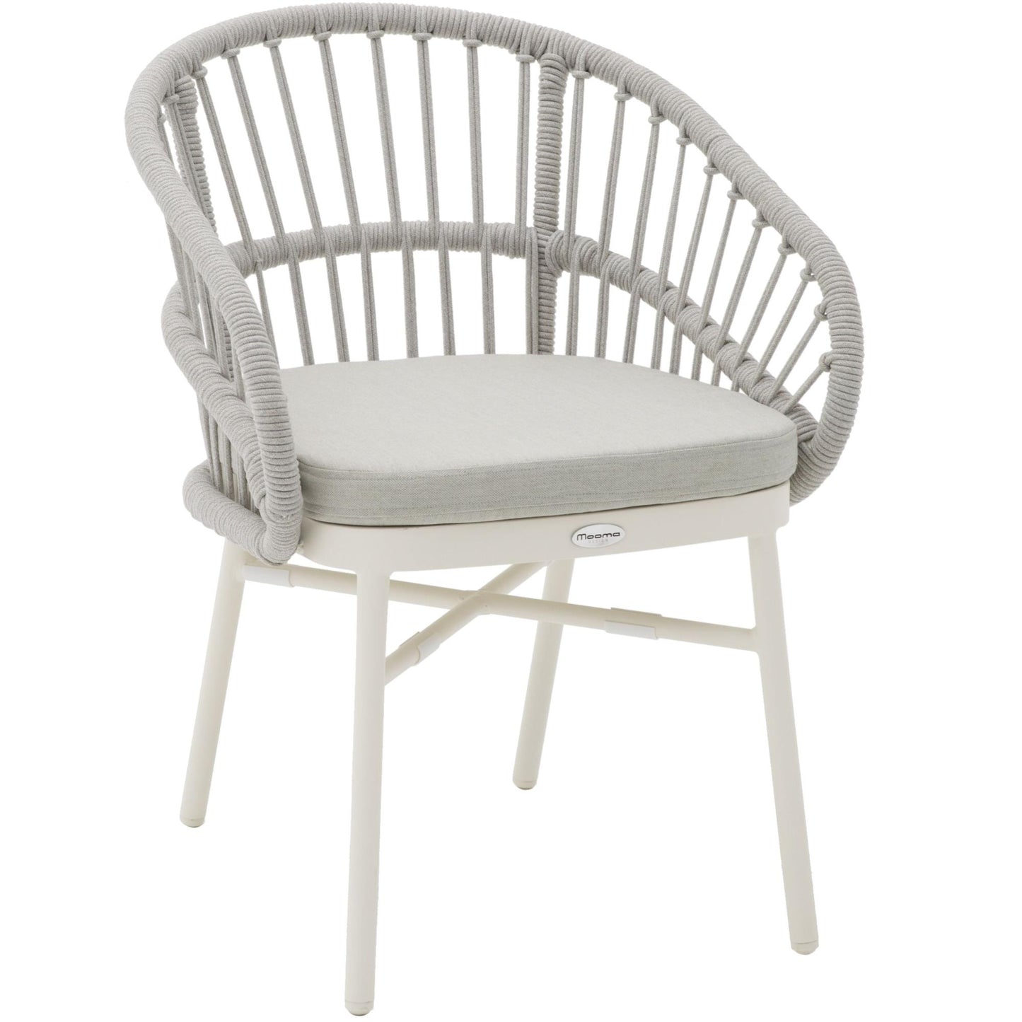 Silla con brazos Milton aluminio blanco bone y cuerda gris claro