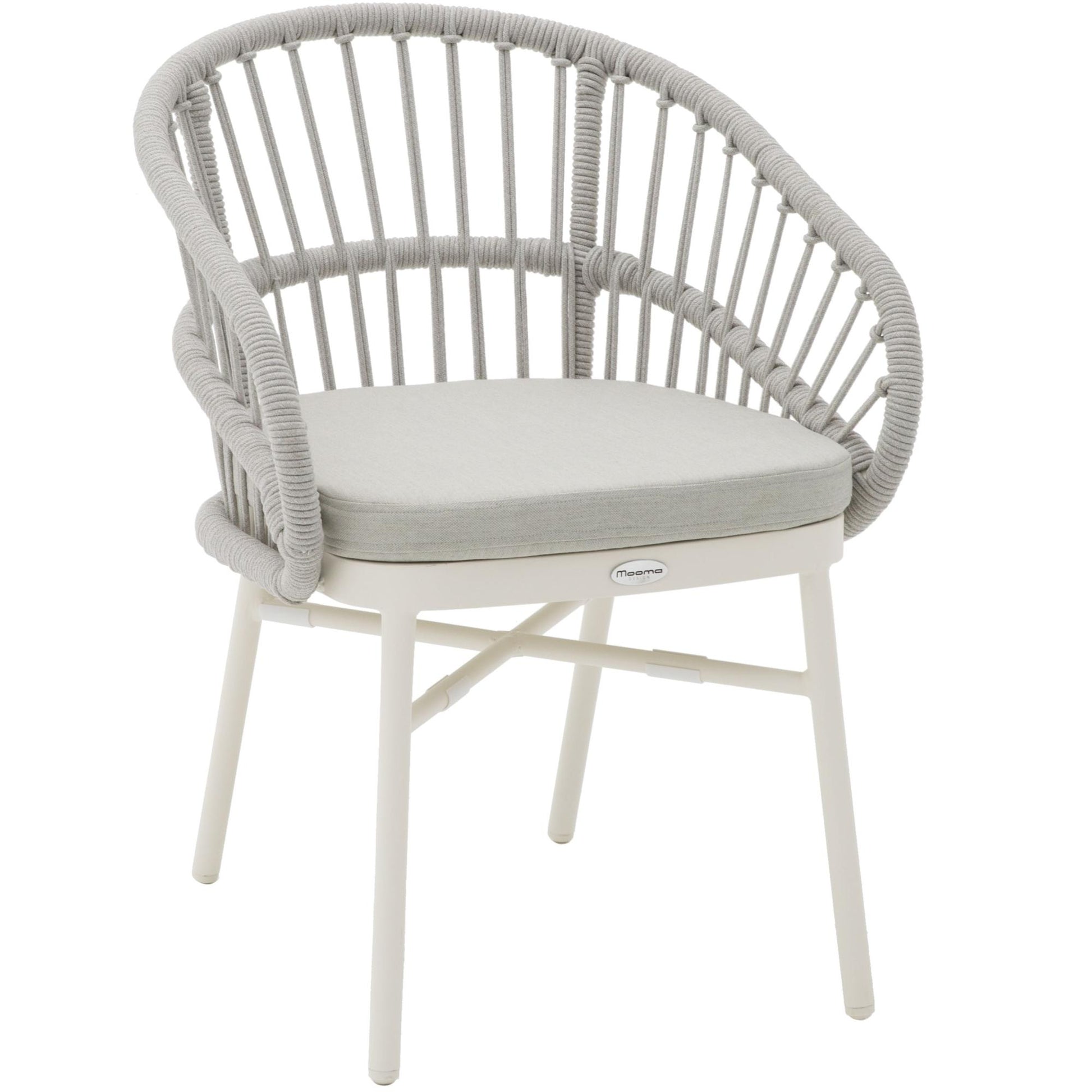 Silla con brazos Milton aluminio blanco bone y cuerda gris claro