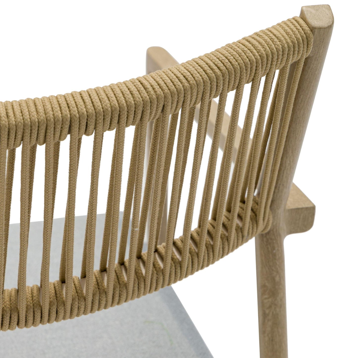 Silla de comedor Harmony aluminio efecto madera y cuerda natural.
