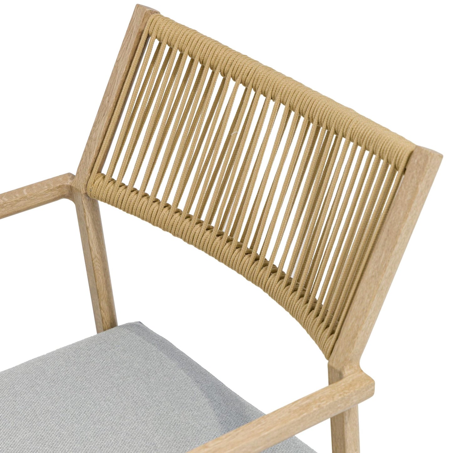 Silla de comedor Harmony aluminio efecto madera y cuerda natural.