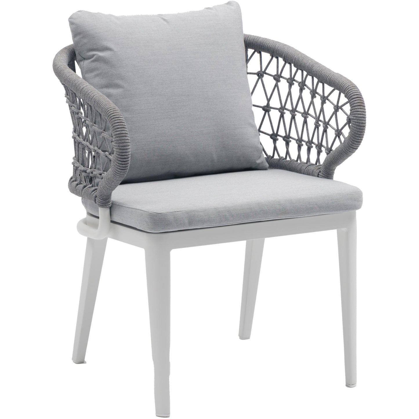 Sillón de comedor Isabela aluminio blanco y textil gris claro