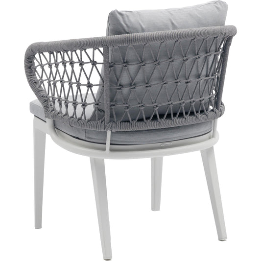 Sillón de comedor Isabela aluminio blanco y textil gris claro