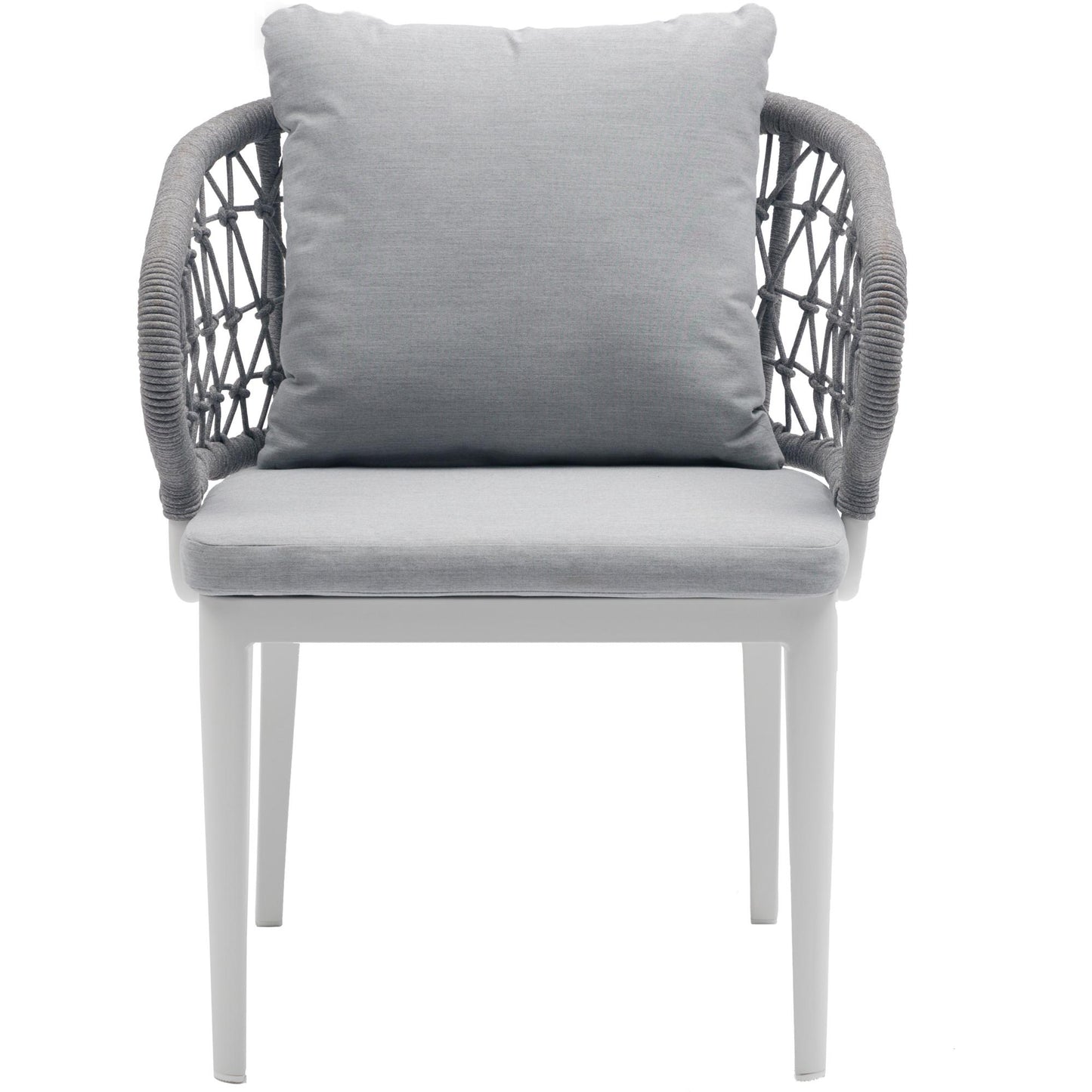 Sillón de comedor Isabela aluminio blanco y textil gris claro