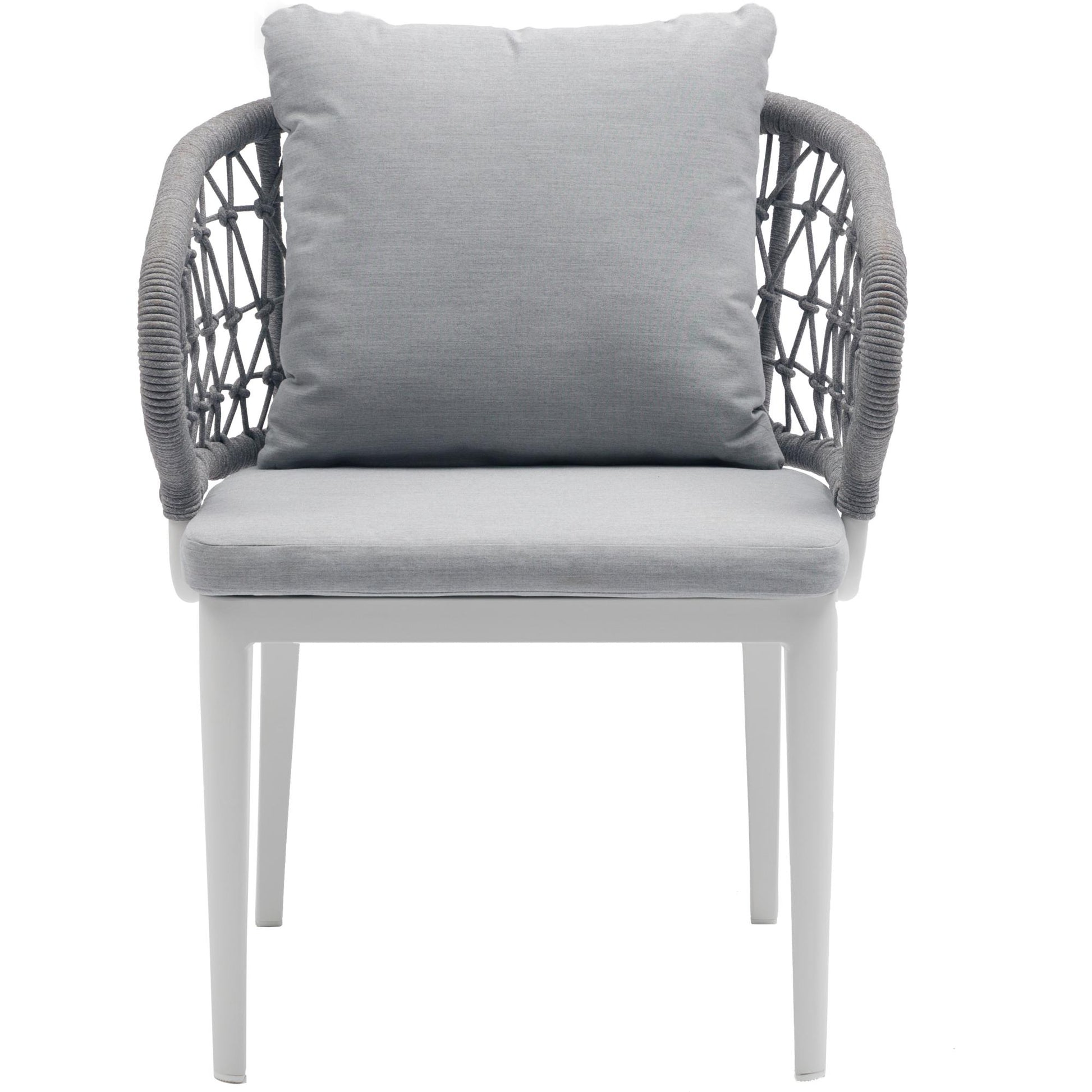 Sillón de comedor Isabela aluminio blanco y textil gris claro