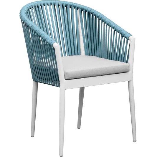Sillón Ukiah aluminio blanco con cuerda aqua y cojín gris claro