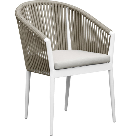 Sillón Ukiah aluminio blanco con cuerda y cojín greige