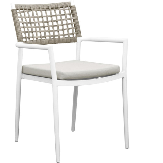 Silla de comedor Samoa aluminio blanco cuerda y cojín greige 