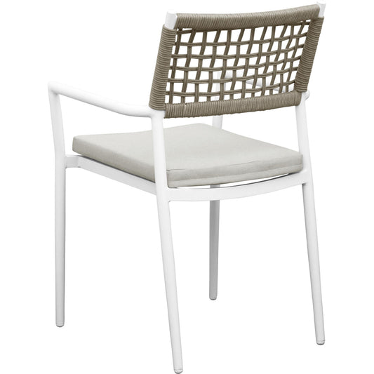 Silla de comedor Samoa aluminio blanco cuerda y cojín greige 