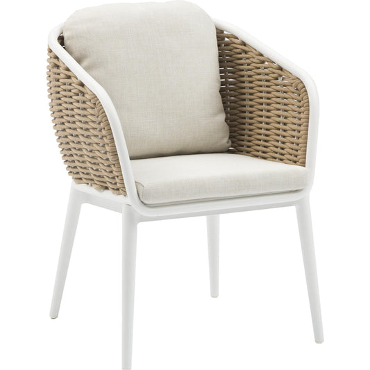 Sillón de comedor Irvine aluminio blanco cuerda taupe cojín  beige