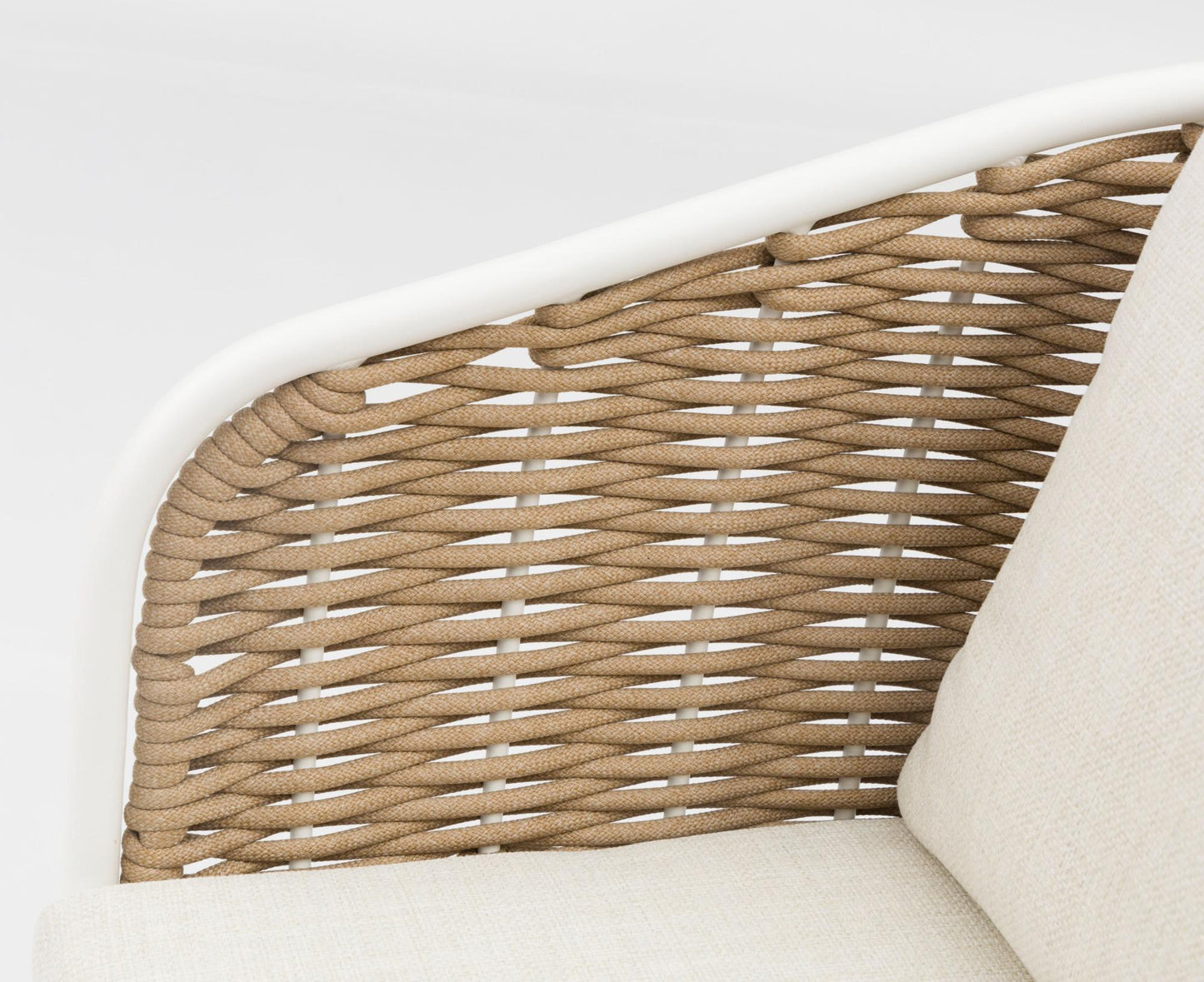 Sillón de comedor Irvine aluminio blanco cuerda taupe cojín  beige
