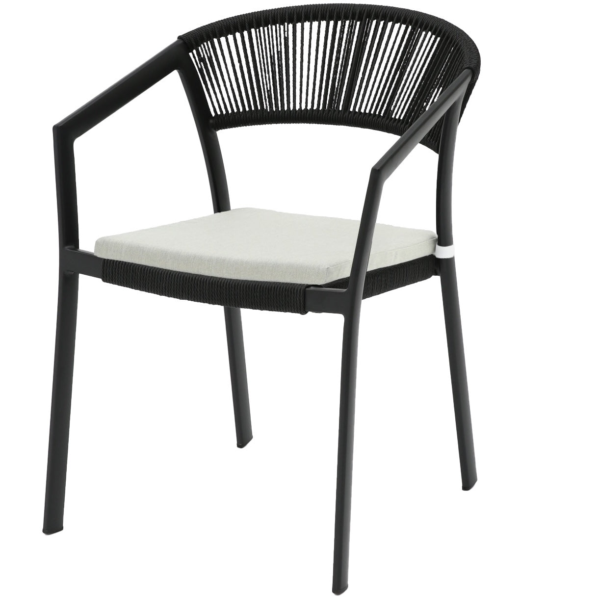 Silla con brazos Appelton aluminio negro y trenzado negro.