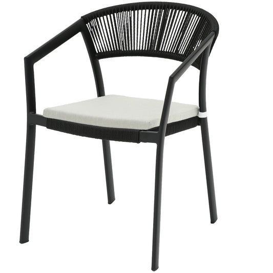 Silla con brazos Appelton aluminio negro y trenzado negro.