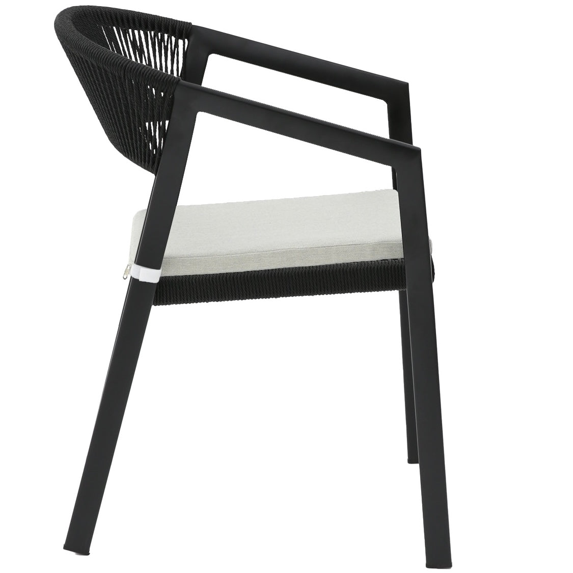 Silla con brazos Appelton aluminio negro y trenzado negro.