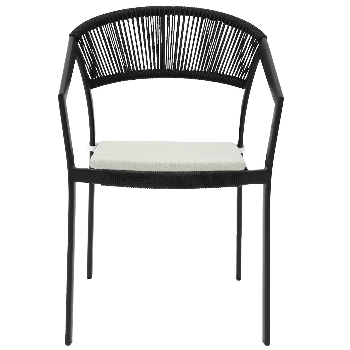 Silla con brazos Appelton aluminio negro y trenzado negro.