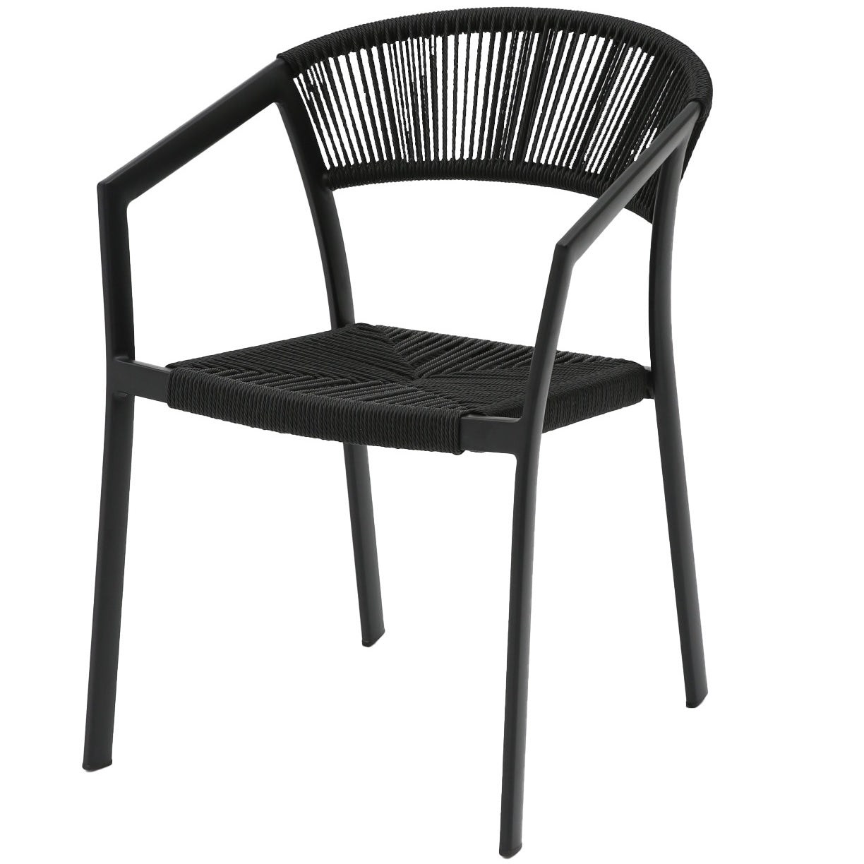 Silla con brazos Appelton aluminio negro y trenzado negro.