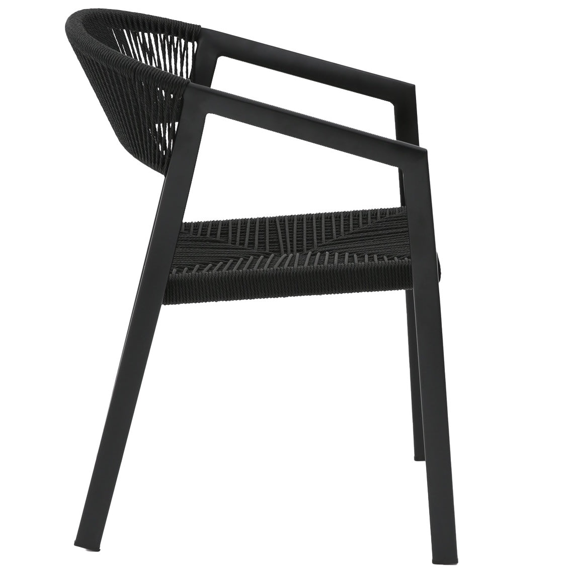 Silla con brazos Appelton aluminio negro y trenzado negro.