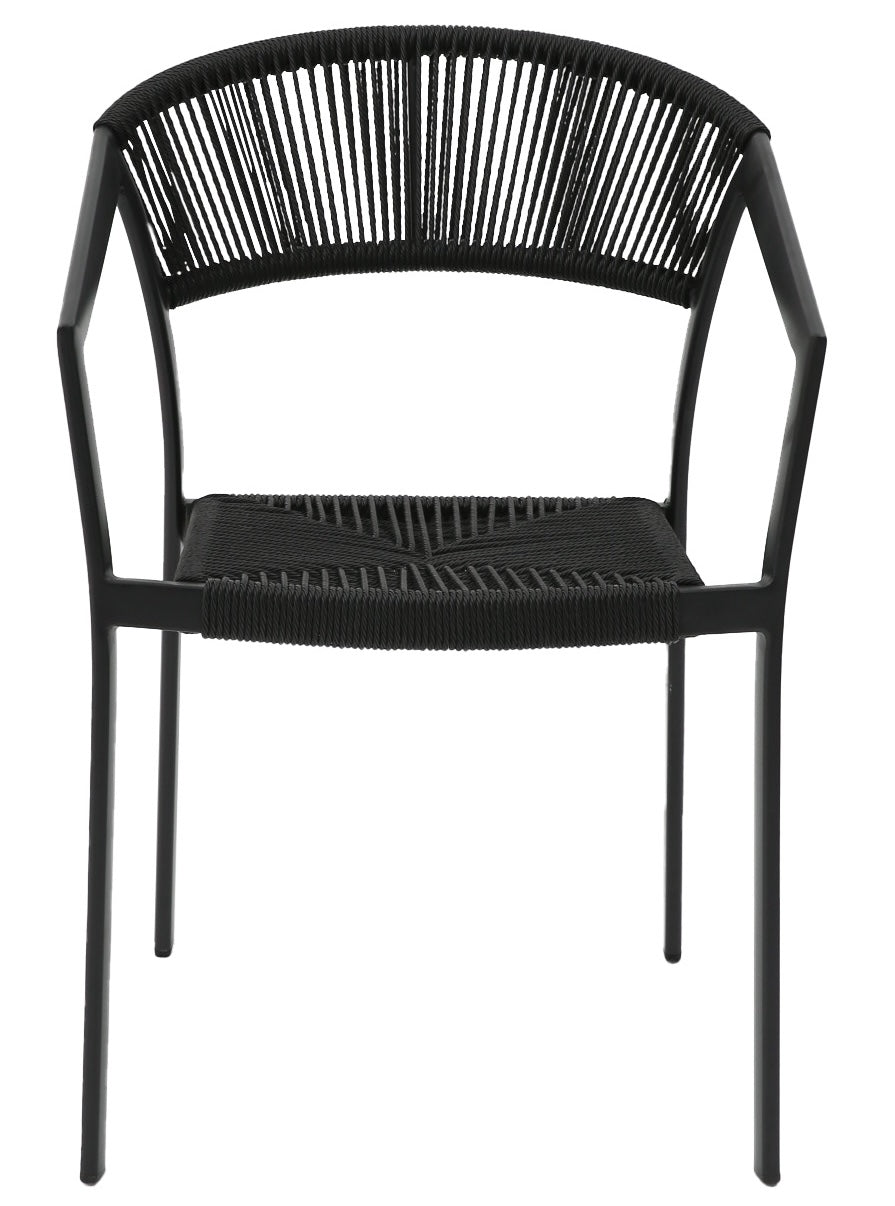 Silla con brazos Appelton aluminio negro y trenzado negro.