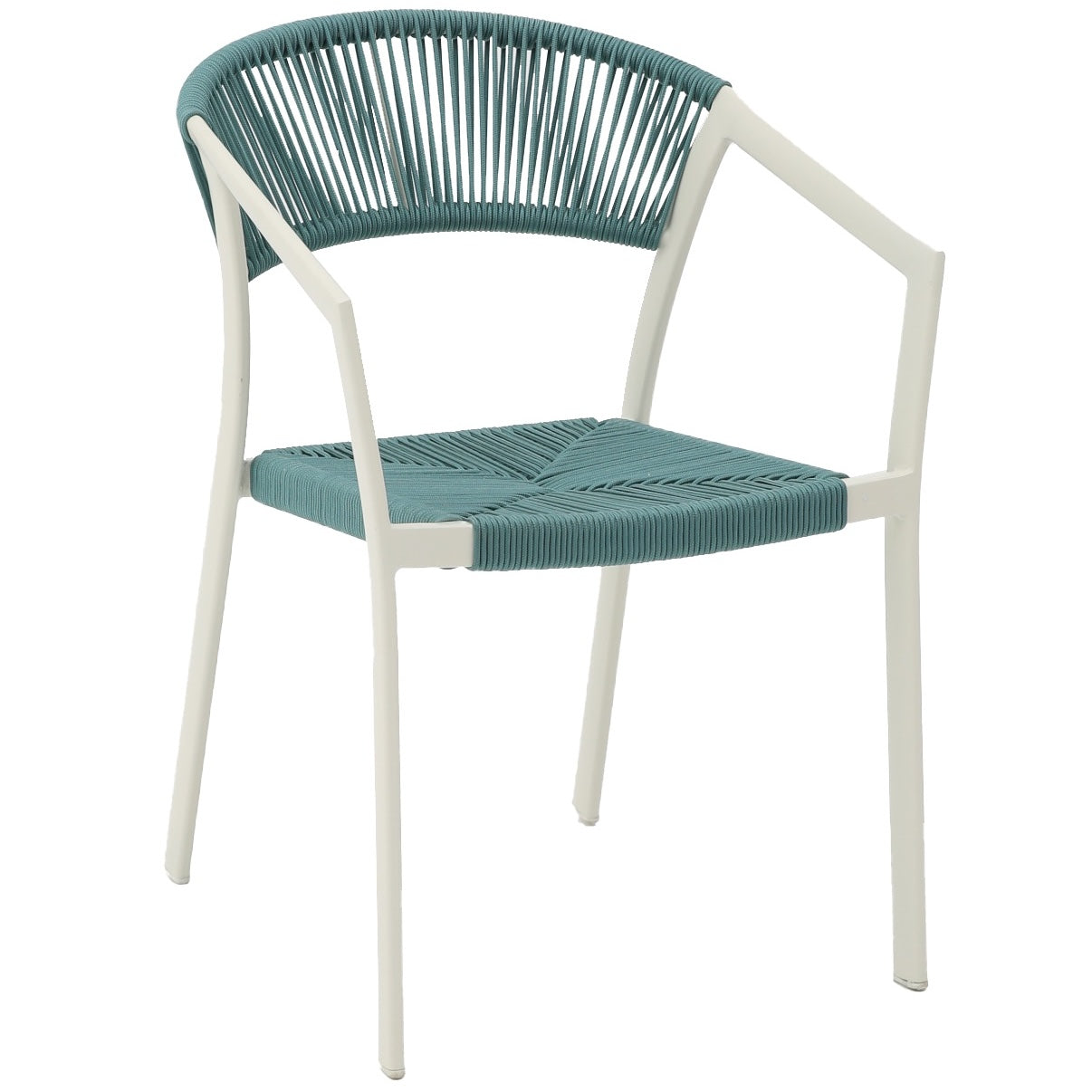 Silla con brazos Appelton aluminio blanco bone y trenzado aqua