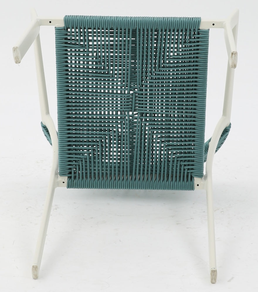 Silla con brazos Appelton aluminio blanco bone y trenzado aqua