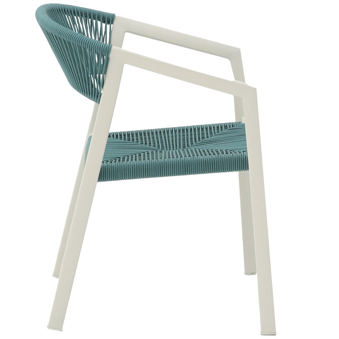 Silla con brazos Appelton aluminio blanco bone y trenzado aqua